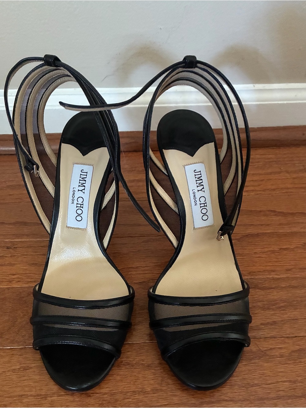 Jimmy Choo Black Strappy Illusion Betty Sandals Heels 9 or 39